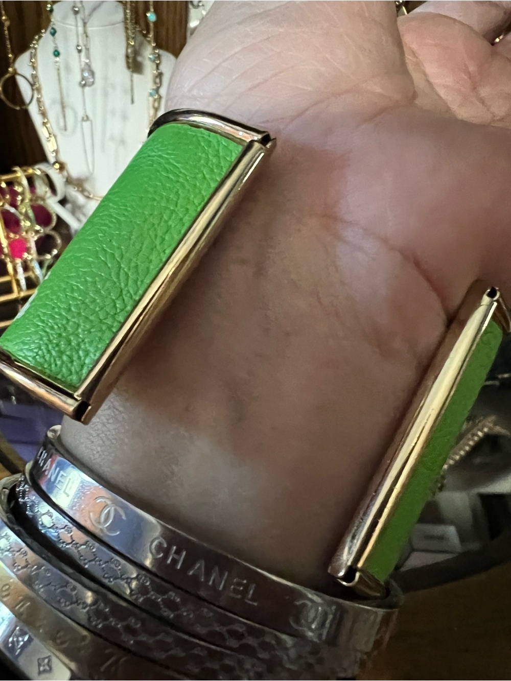 Green Cuff Bracelet with Gold Logo Accent - Picture 5 of 7